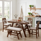 Counter Height 6-Piece Wood Dining Set with Storage Shelf - Walnut