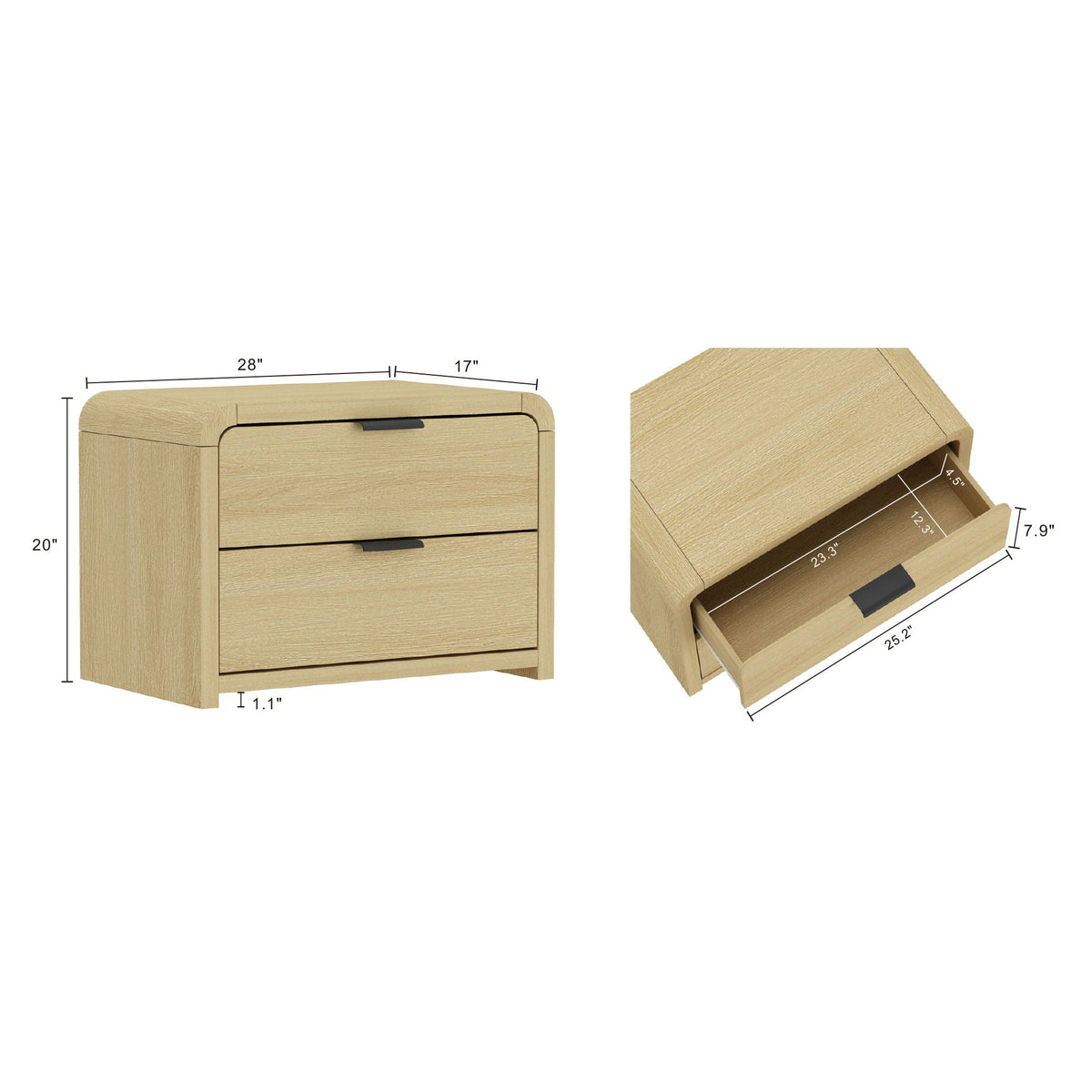 Grace Nightstand with Two Drawers - Light Brown or Black
