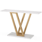 White Console Table with V Leg Frame - Gold