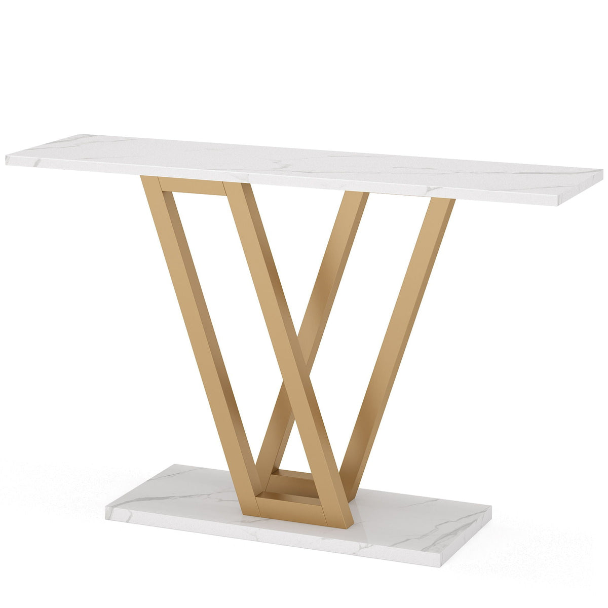 White Console Table with V Leg Frame - Gold