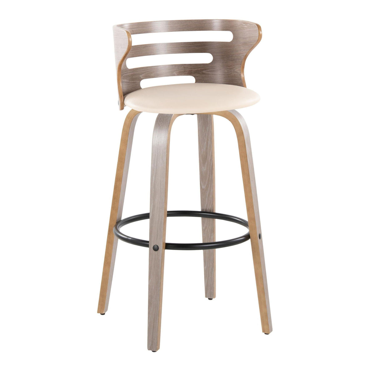 Mid Century Modern Fixed Height Barstool Set with Swivel and Footrest - Beige or Black