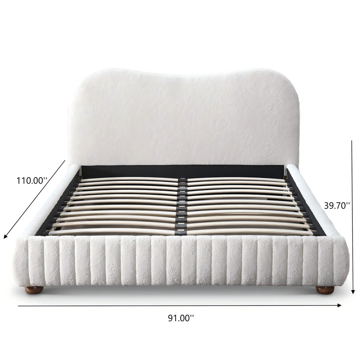 Queen Size Upholstered Low Profile Platform Bed with Boucle Fabric – Cream