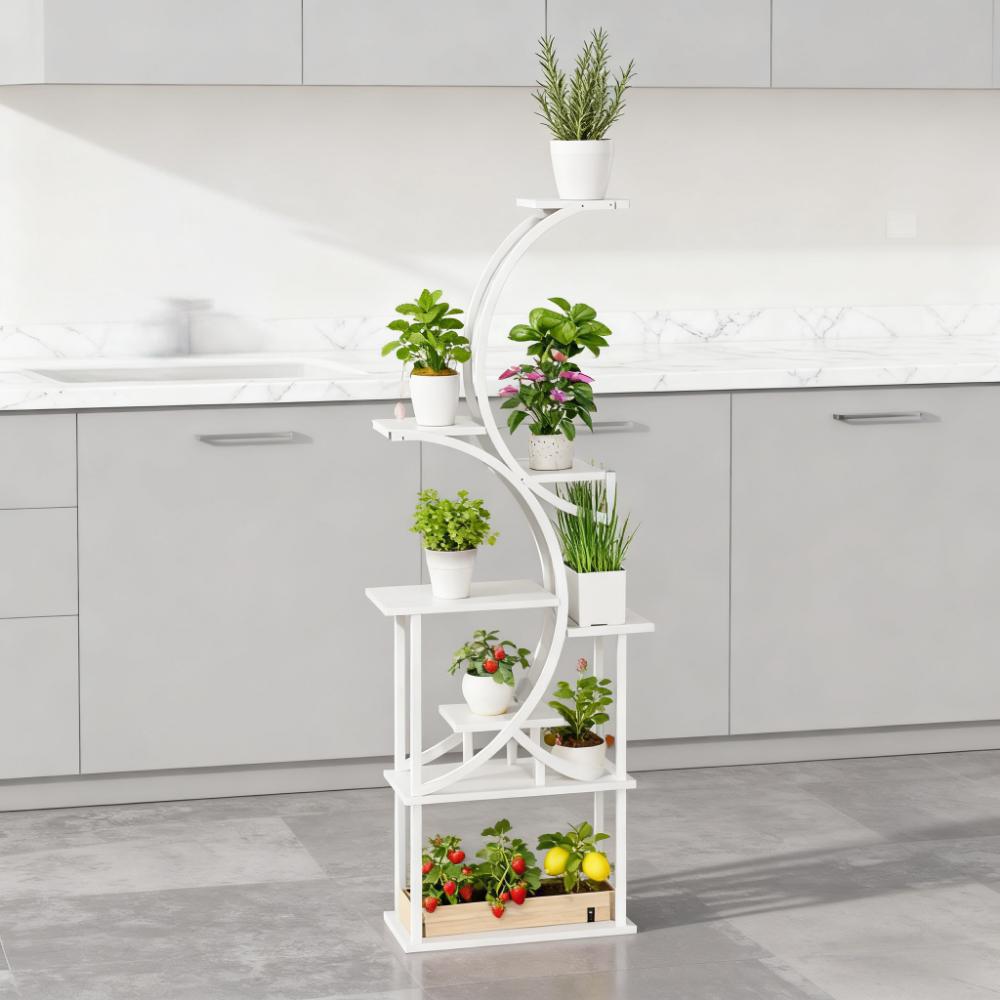 White S-Shaped Plant Stand with 8 Tiers - White