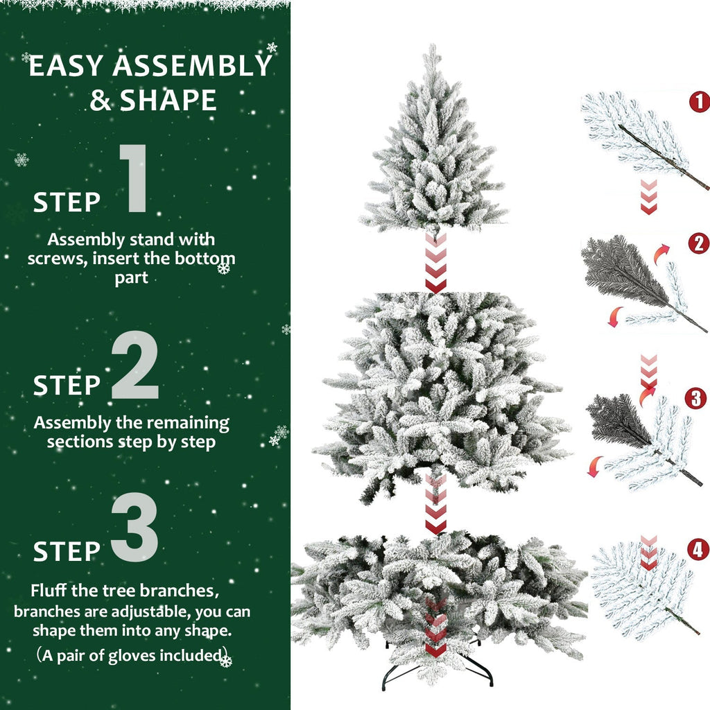 6ft Snow-Flocked Pre-Lit Christmas Tree with 1100 PE+PVC Tips - White