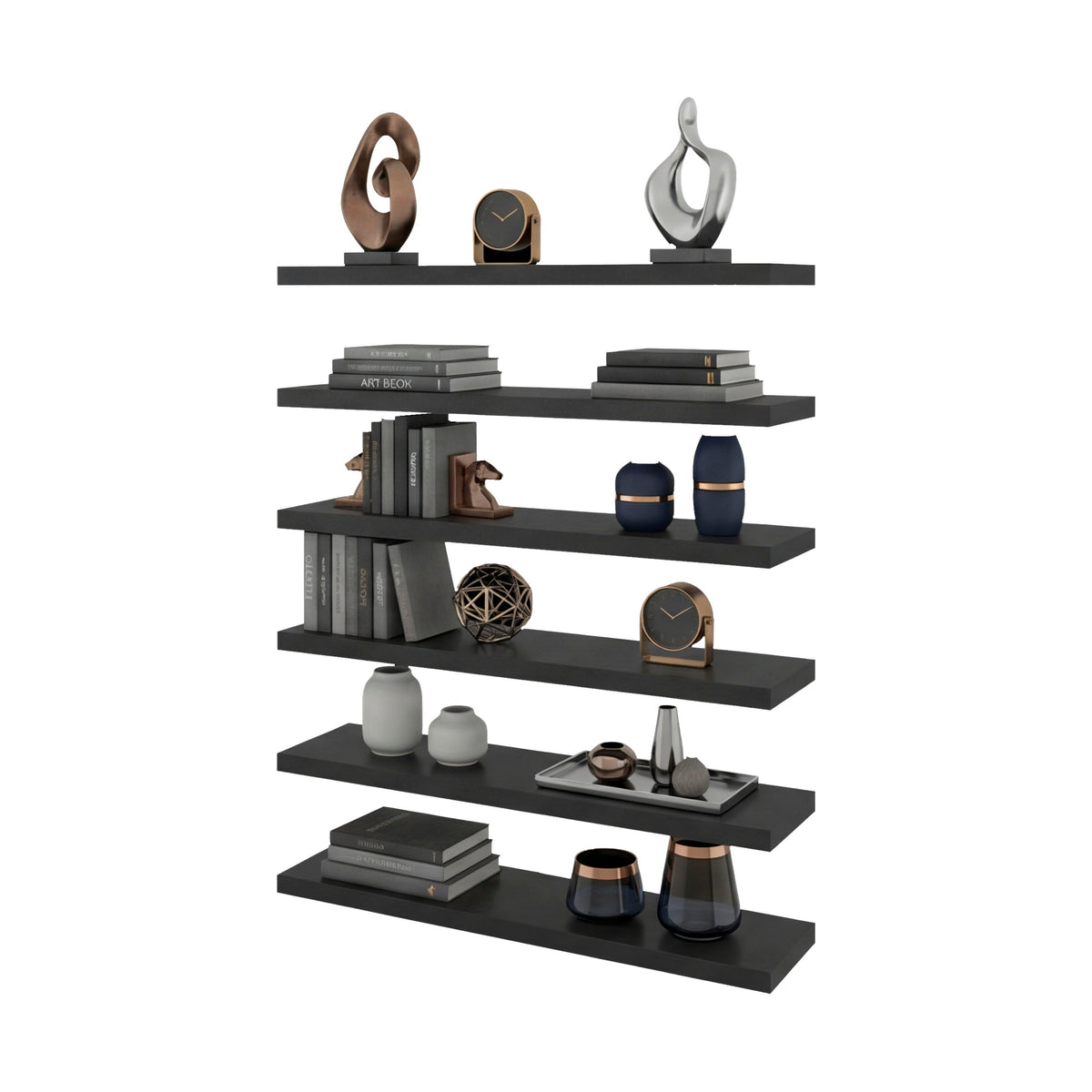 Madison 6-Piece Floating Wall Shelves Set with Wood Construction - Wenge