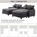 Modern Sectional Sofa with Removable Ottomans, USB Ports - Dark Gray or Light Blue