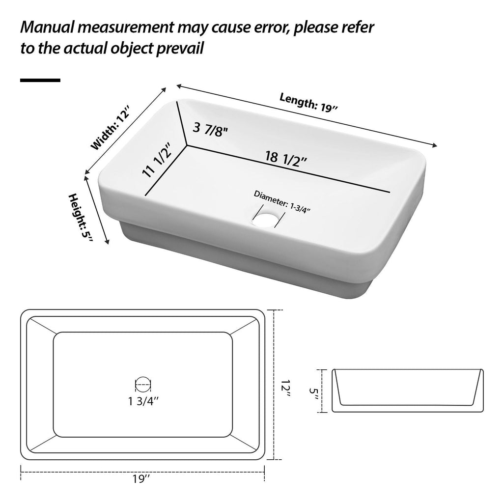 Semi Recessed Bathroom Sink with Vessel Design - White, 19" x 12"