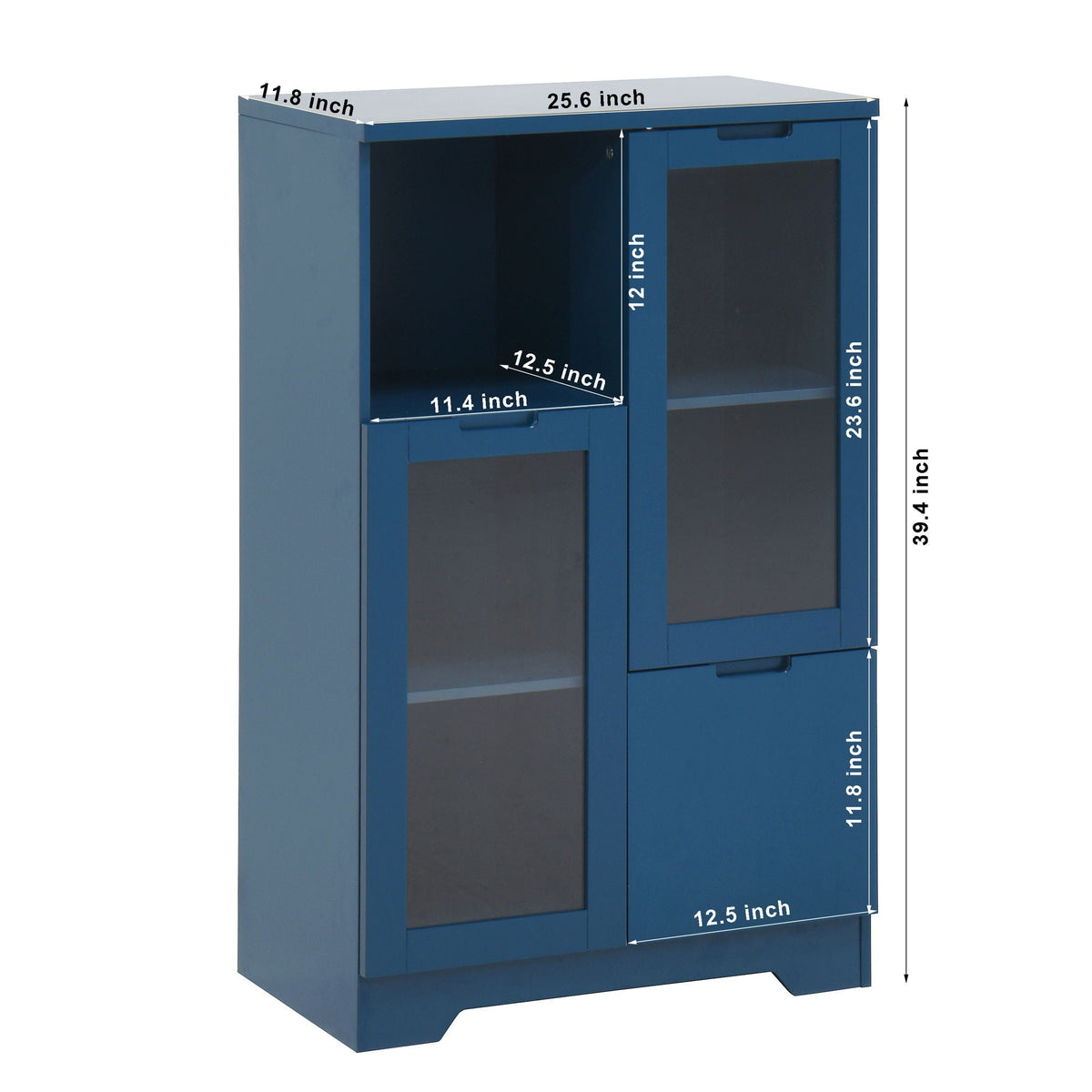 Modern Cabinet with Glass Doors and Drawer - Adjustable Shelves - Multiple Colors