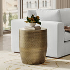 Cross Hatch Pattern Accent Table with Iron Construction - Antique Gold
