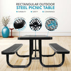 Outdoor Steel Picnic Rectangular Table with Umbrella Pole - Black, Blue, or Dark Green