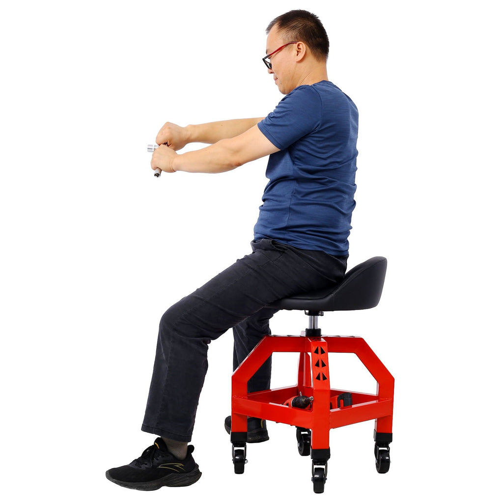Pneumatic 360 Degree Swivel Creeper Stool with Adjustable Height - Red, Yellow, Green, Dark Gray
