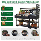 Solid Wood Patio Kitchen Island with Stainless Steel Top - Available in Black, Brown, or Gray