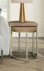 Light Brown Nesting Tables with Modern Metal Base - Latte