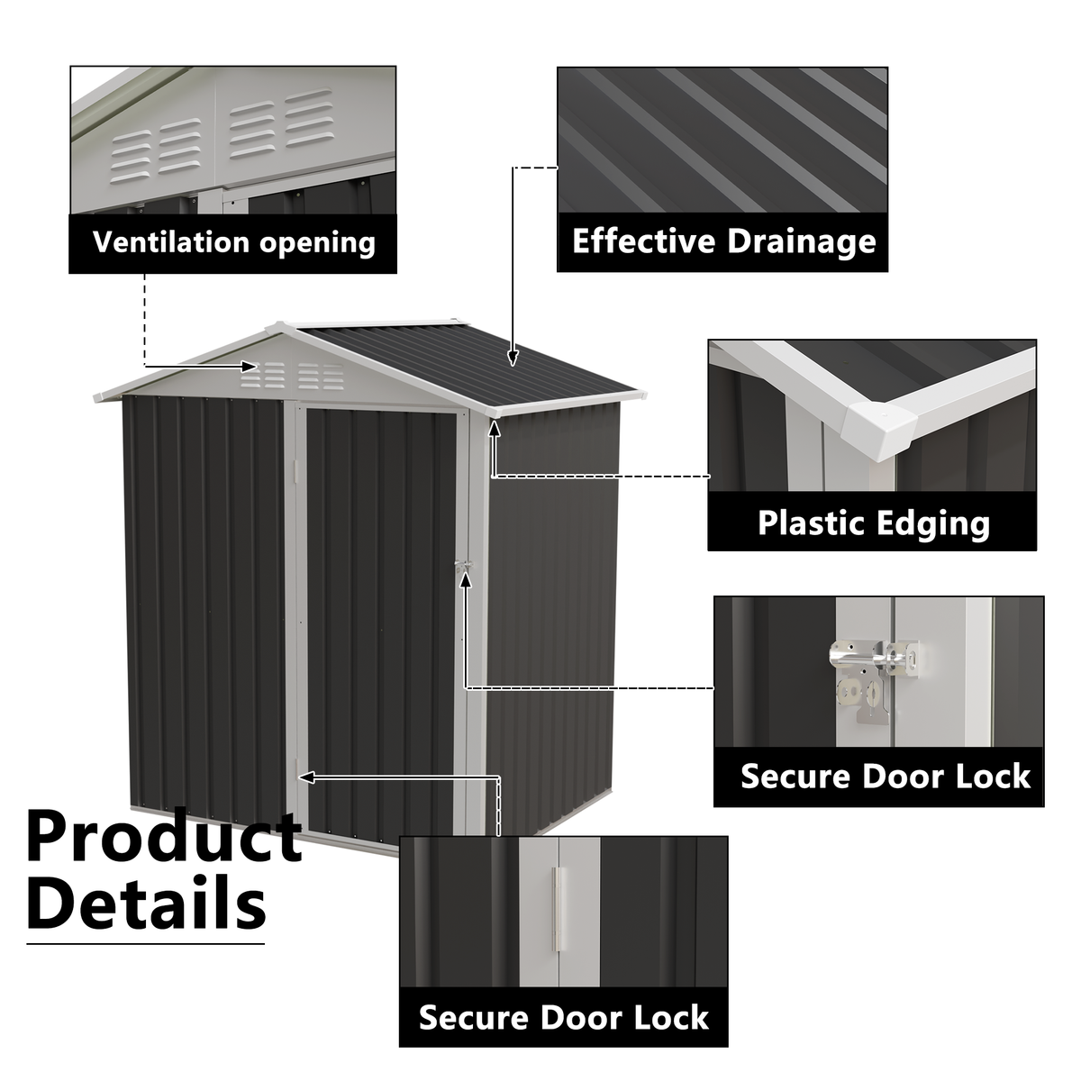 Metal Outdoor Storage Shed with Hinge Door - Grey