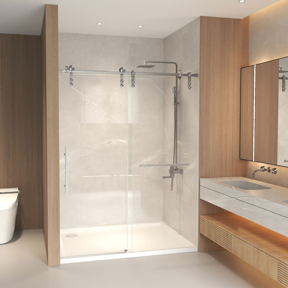 Frameless Sliding Bathtub Door with Tempered Glass - Black or Gray