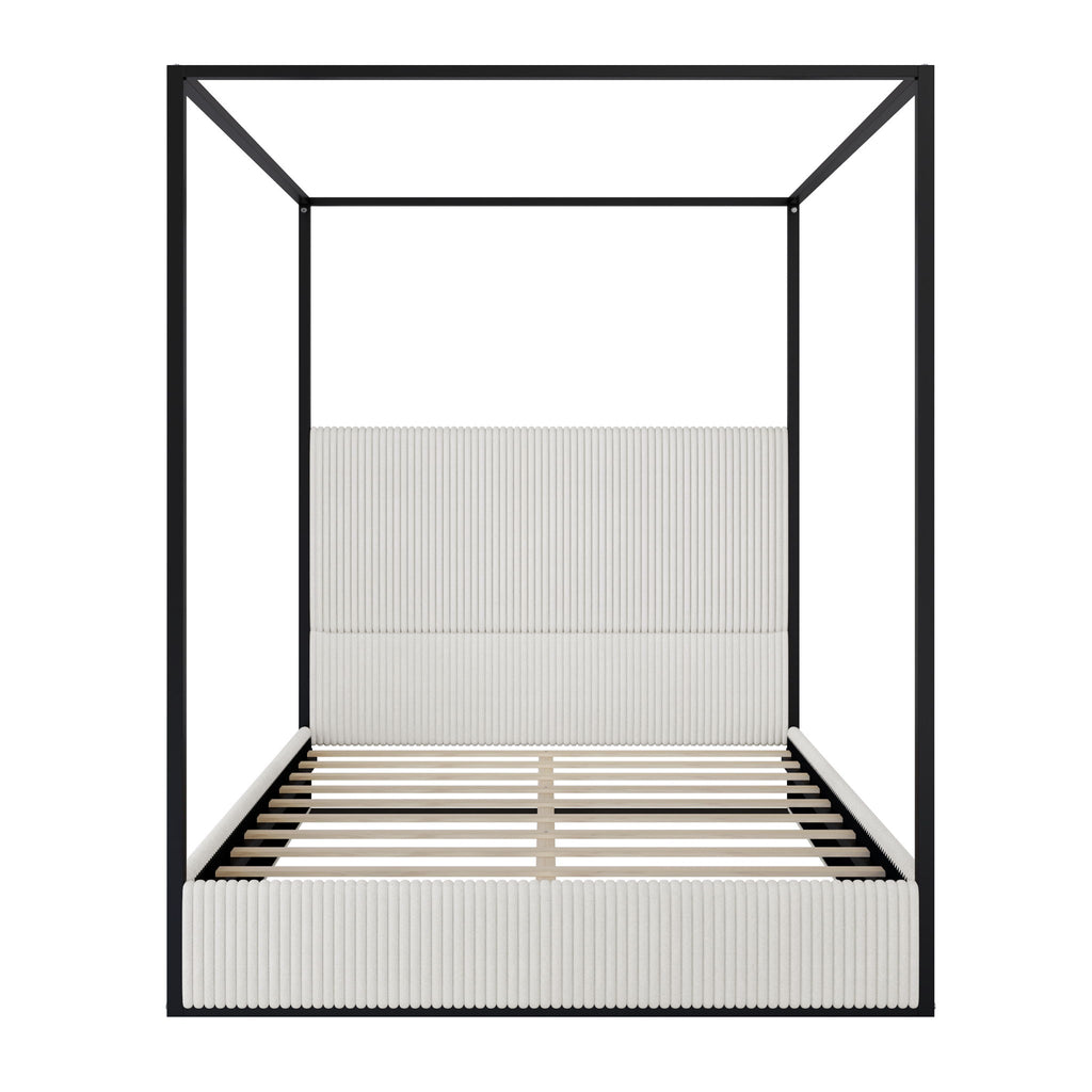 Canopy Bed With Tall Upholstered Headboard and Four Poster - White