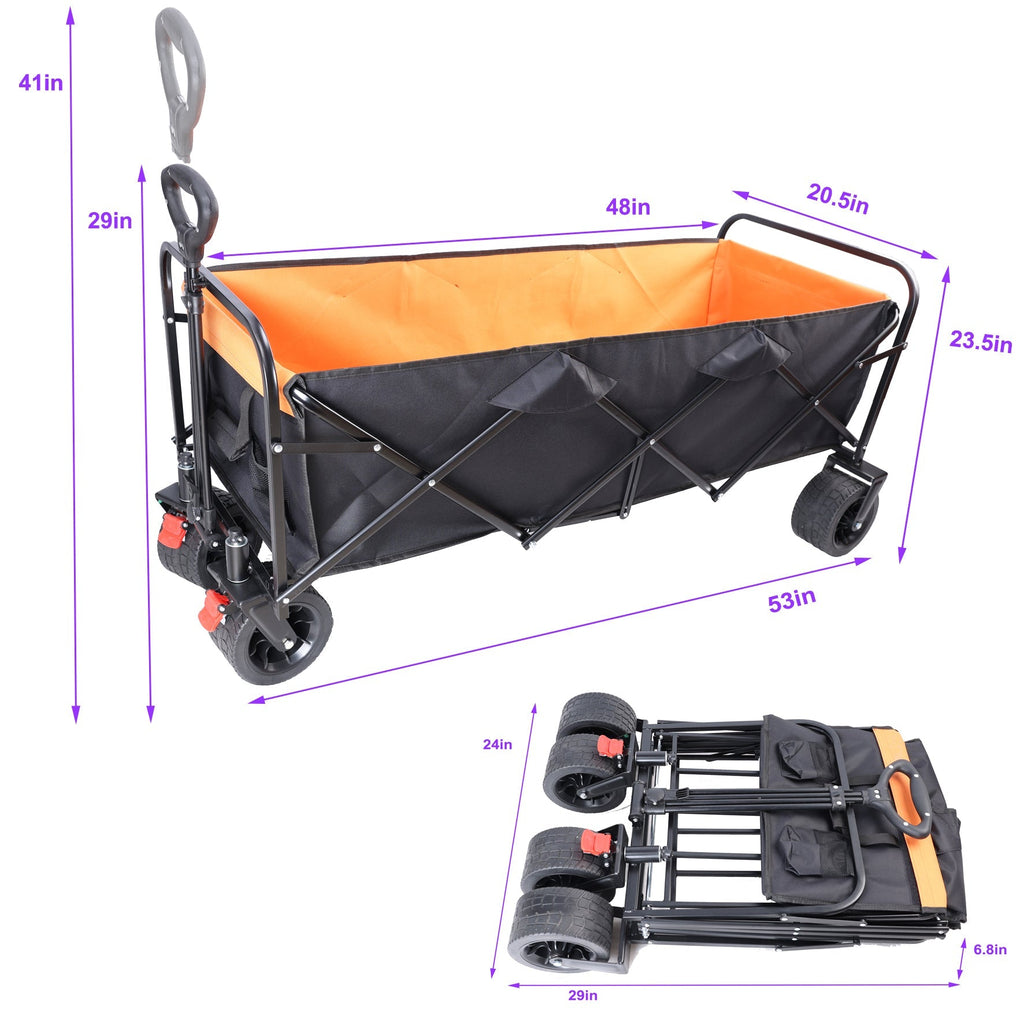 Large Capacity Folding Outdoor Wagon Cart with Extender - Black & Orange