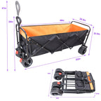 Large Capacity Folding Outdoor Wagon Cart with Extender - Black & Orange