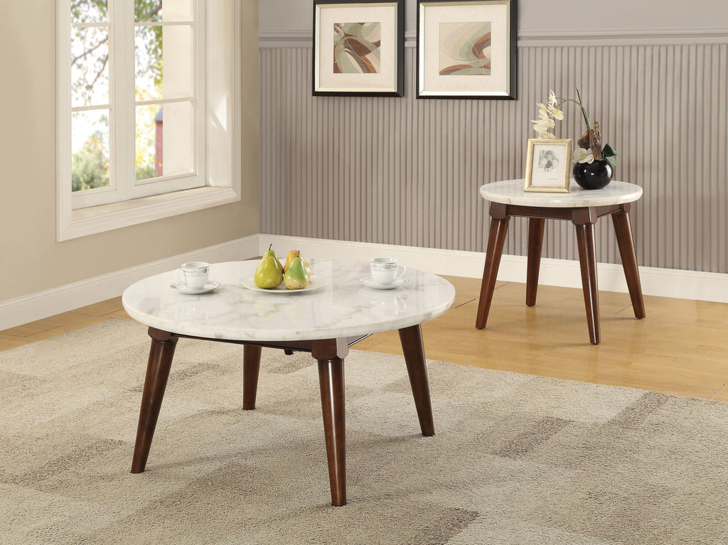 Gasha Coffee Table with White Marble Top and Walnut Legs - White Marble / Walnut