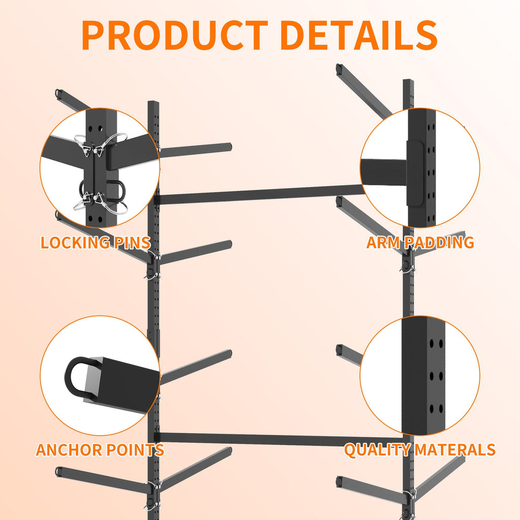 Freestanding Kayak Storage Rack with Lockable Wheels - Black