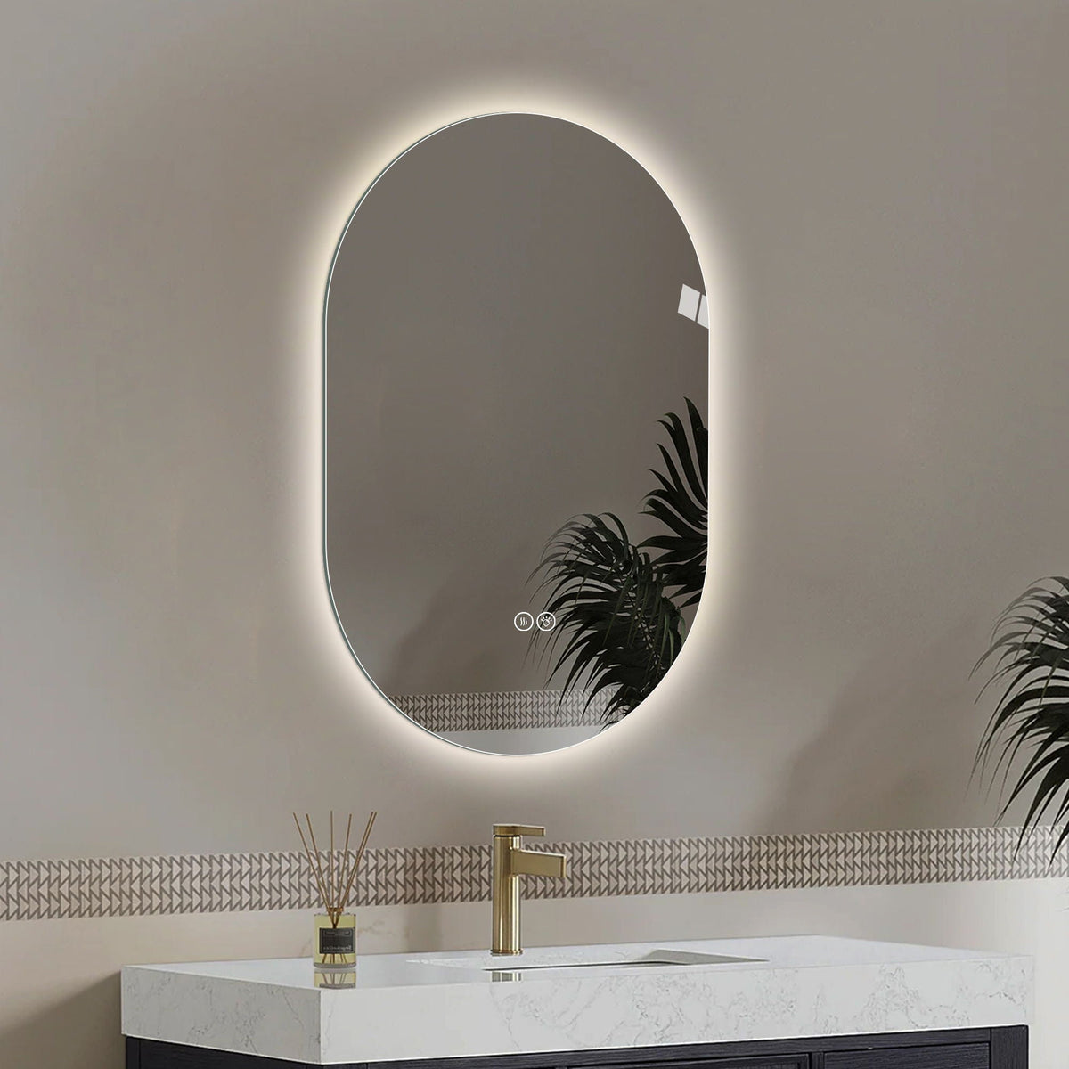 Smart LED Wall Mounted Mirror with Touch Screen and Adjustable Lighting - Pearl Silver