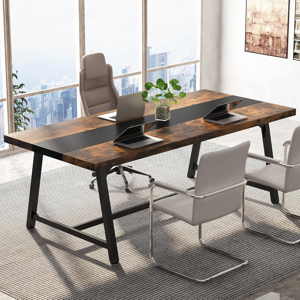 Modern Rectangular Conference Table for 6-8 People with Durable Frame - Dark Gray or Dark Brown