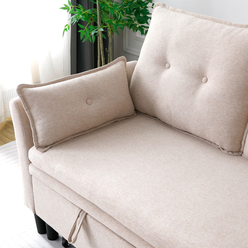 Reversible Chaise Sleeper Sectional Sofa with Storage - Cotton-Linen Upholstery