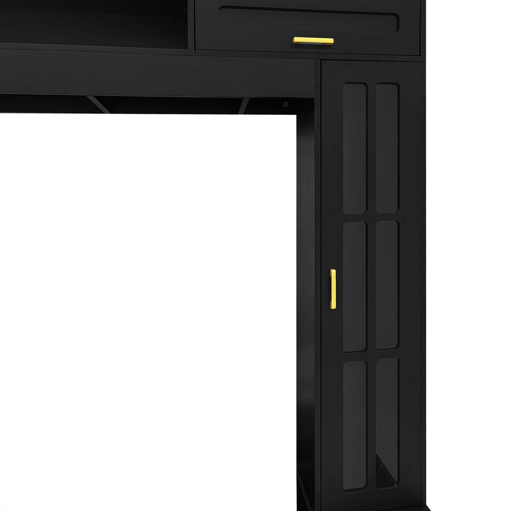 Wall Unit Entertainment Center with Glass Doors - White or Black