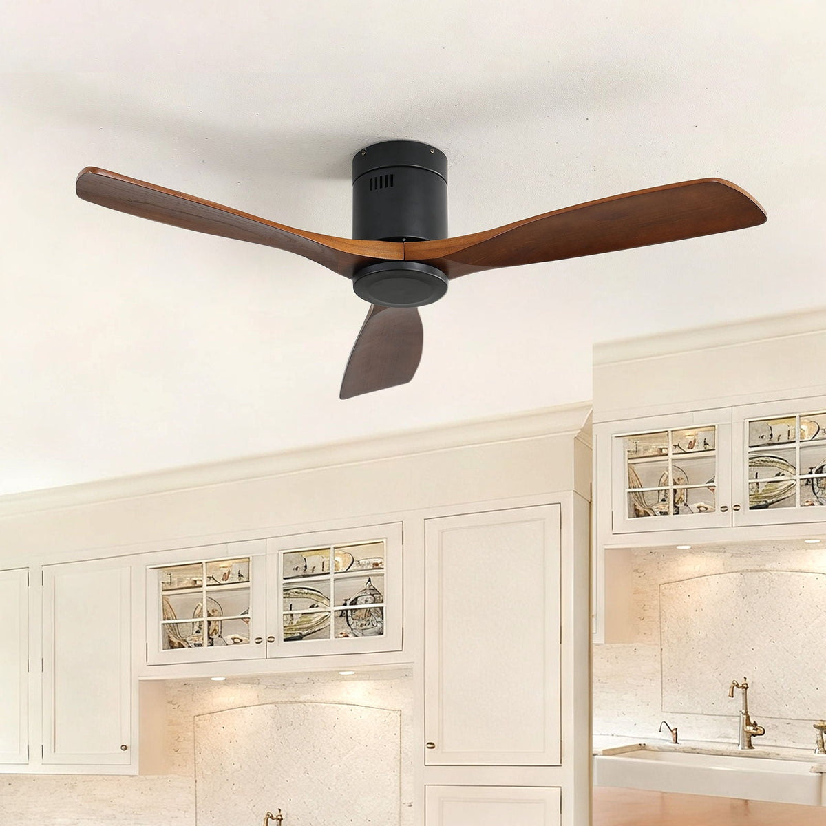Low Profile Ceiling Fan with 3 Blades and Remote Control - Light or Dark Brown