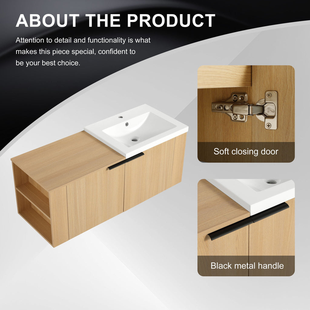 Modern Bathroom Vanity Sink Combo With Spacious Storage - White or Light Brown