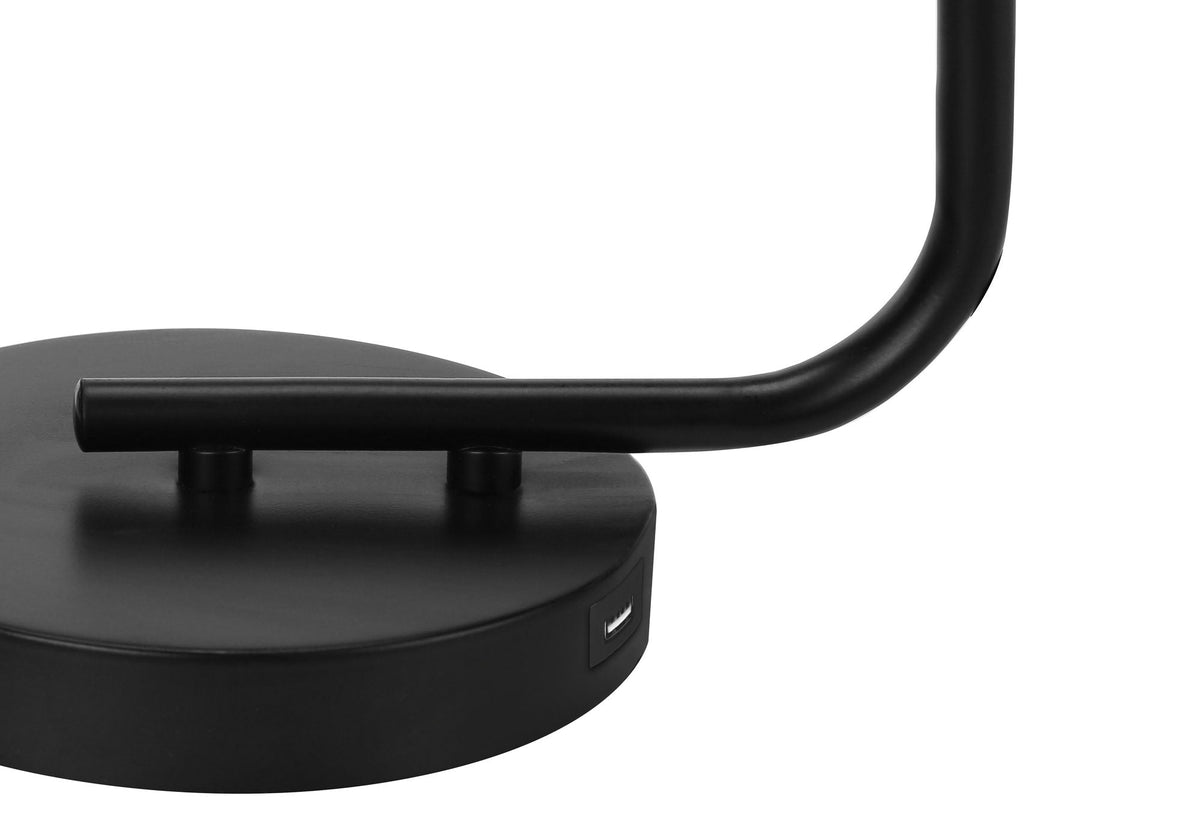 Modern Black Table Lamp with USB Port and Glass Shade