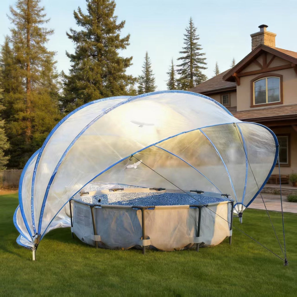 18ft Ground-Mounted Retractable Pool Cover with Fiberglass Rods - Blue