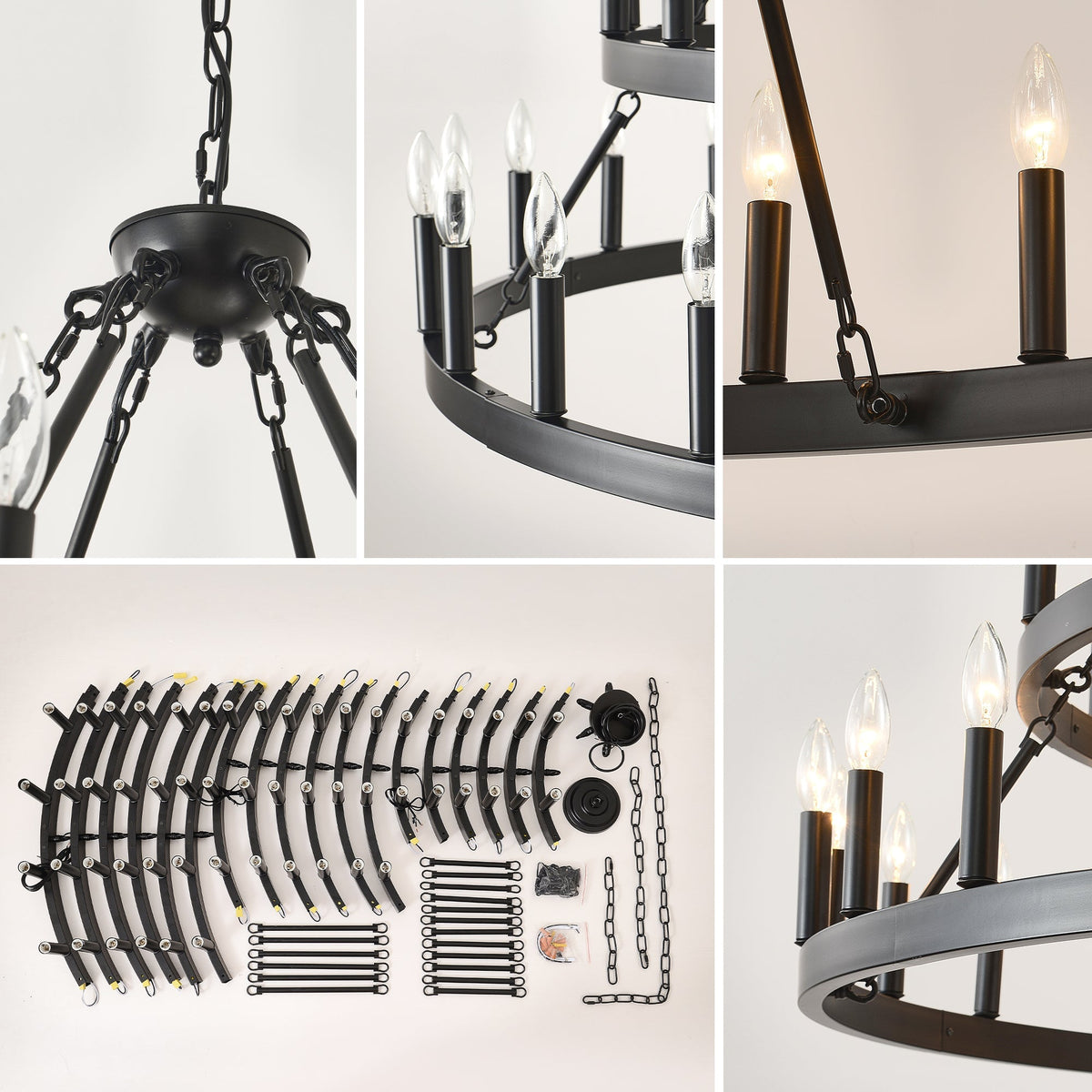 3 Tiers Wagon Wheel Chandelier with 54 Lights - Matte Black