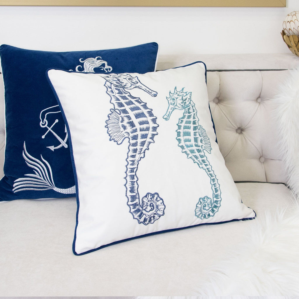 Seahorses Pillow Cover with Matching Back – 20x20 Inch Accent Pillow