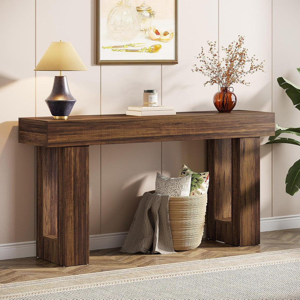 Extra Long Narrow Console Table with Open Storage Shelf - Dark Brown, Light Brown, or Dark Gray