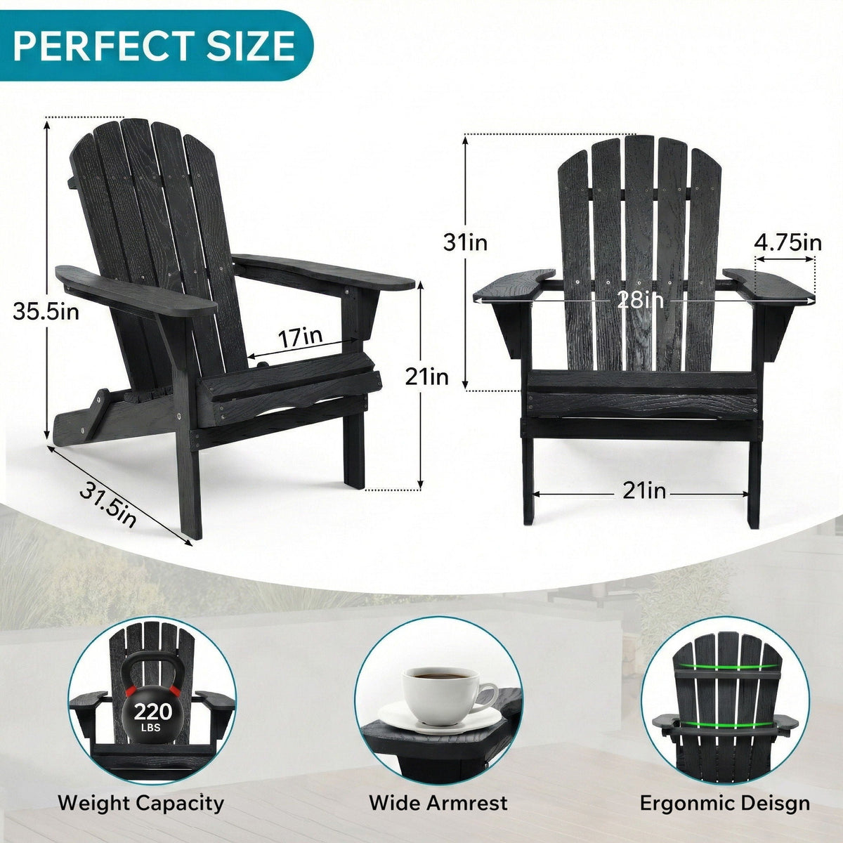 Folding Adirondack Lounge Chair With Embossed Grain Texture