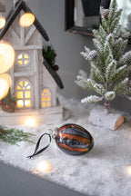 Blue Glass Christmas Ball Ornaments Set of 6 with Brass Accents