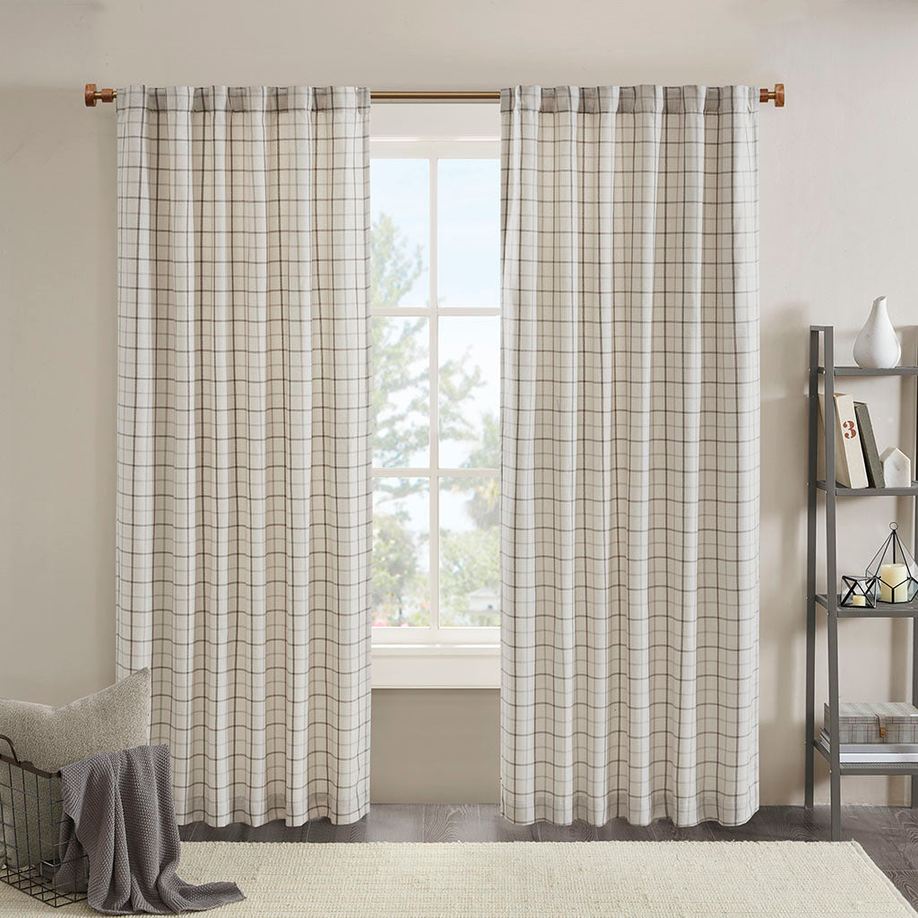 Plaid Rod Pocket Curtain Panel with Fleece Lining - Natural 50x95