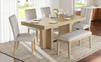 Farmhouse Extendable Wood Dining Table Set for 6 with Upholstered Seating - Natural Wood