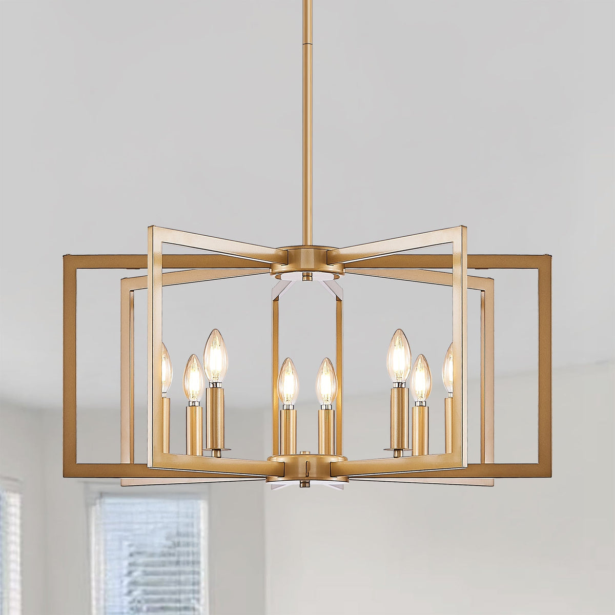 Modern Golden Geometric 8-Light Chandelier with Adjustable Suspension - Gold