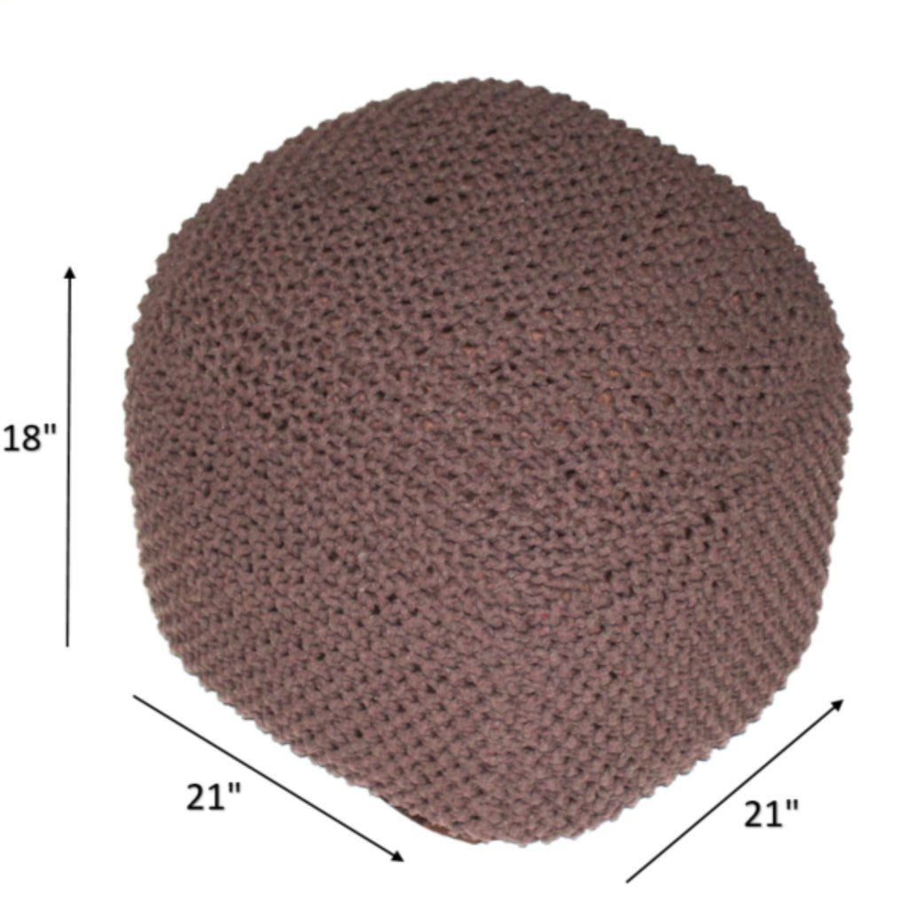 Cable Knitted Accent Pouf with Semi Rounded Design - Beige, Dark Brown, Dark Gray