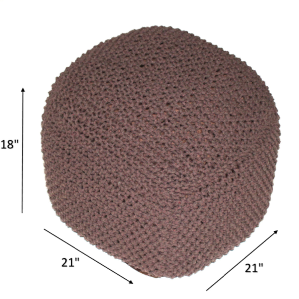 Cable Knitted Accent Pouf with Semi Rounded Design - Beige, Dark Brown, Dark Gray