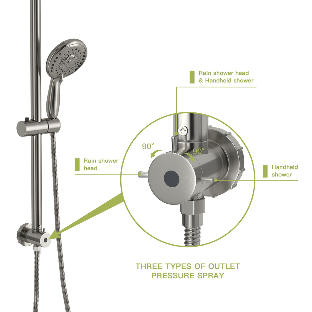 Shower System with 5 Function Rain Hand Shower and Slide Bar Combo - Pearl Silver, Gray, or Black