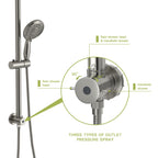 Shower System with 5 Function Rain Hand Shower and Slide Bar Combo - Pearl Silver, Gray, or Black