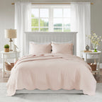 Reversible Scalloped Edge Quilt Set with Lightweight Microfiber - Blush
