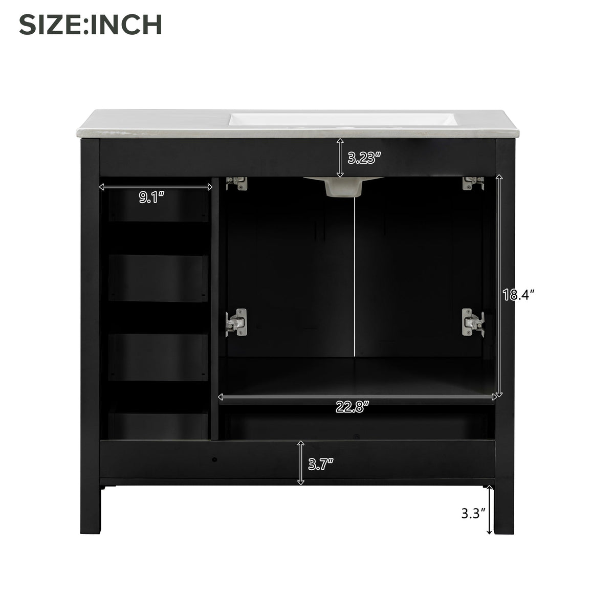 36" Black Bathroom Vanity With Ceramic Sink Combo