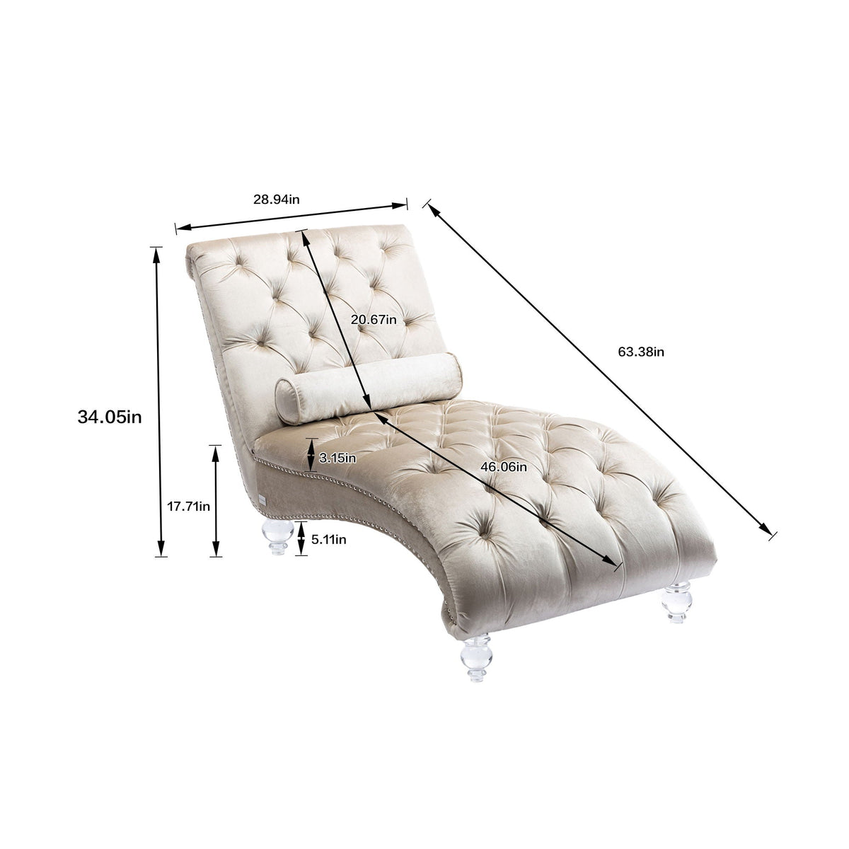Velvet Button Tufted Chaise Lounge with Pillow - Multiple Colors