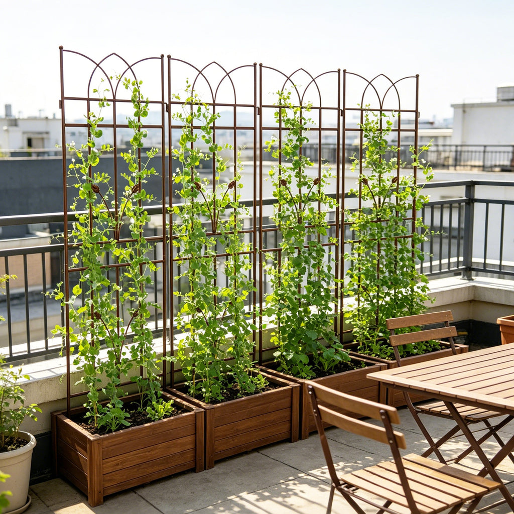4 Pack Metal Garden Trellis with Rustproof Iron Support - Brown or Black