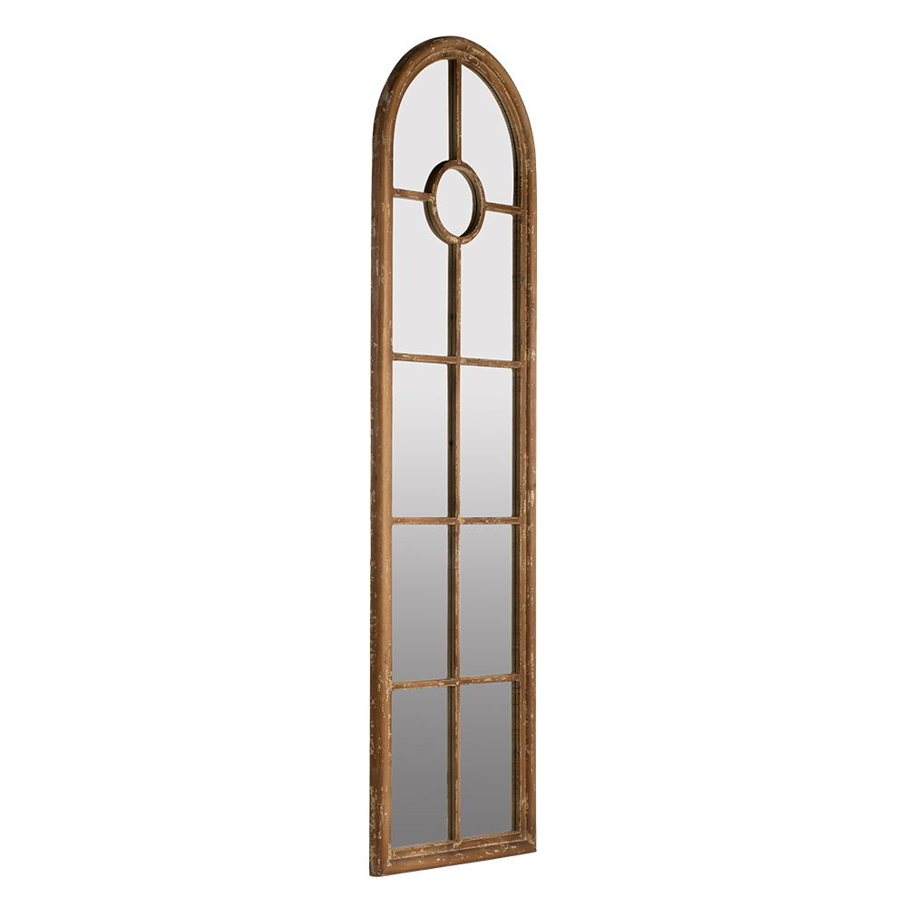 Half Round Elongated Mirror with Decorative Window Look - Brown