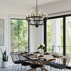 18-Light Industrial Iron Candle Chandelier with Adjustable Height - Gold & Black